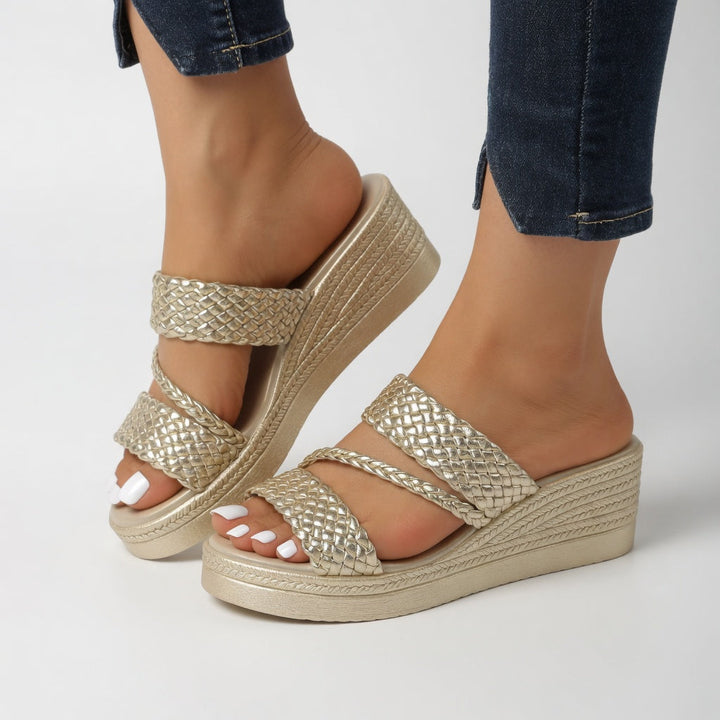 Vivienne - Women's Braided Wedge Sandals with Cross Straps