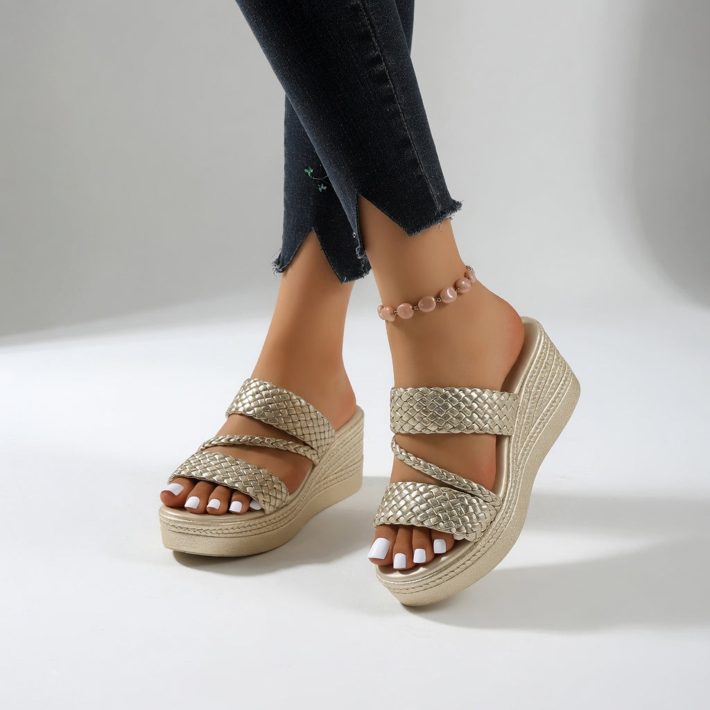 Vivienne - Women's Braided Wedge Sandals with Cross Straps