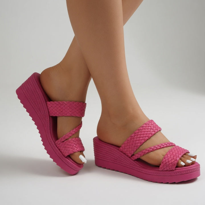 Vivienne - Women's Braided Wedge Sandals with Cross Straps