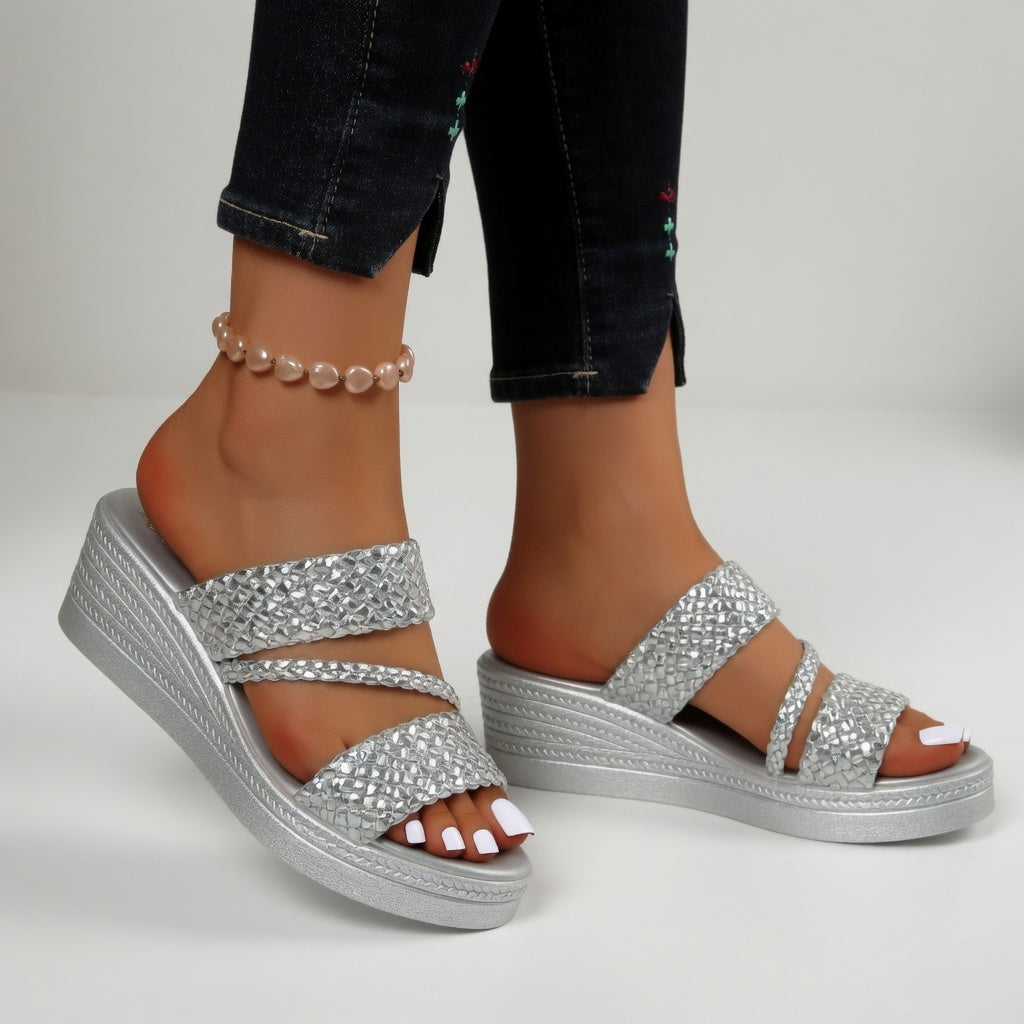 Vivienne - Women's Braided Wedge Sandals with Cross Straps