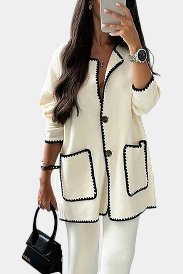 Xandra Two-Piece Trimmed Jacket & Relaxed Pants Set