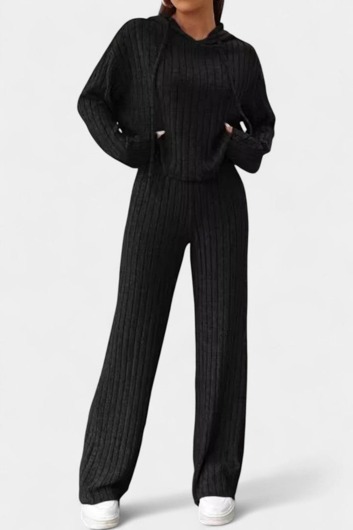 Federica Long Striped Hooded Knit Set