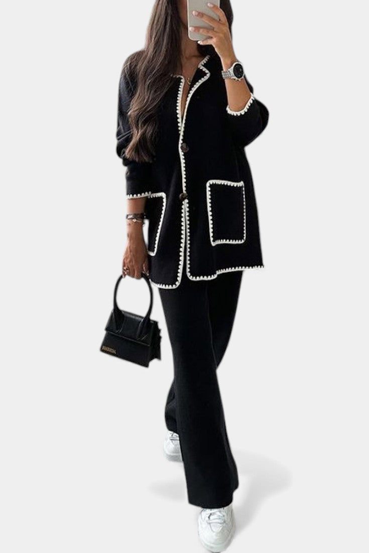 Xandra Two-Piece Trimmed Jacket & Relaxed Pants Set