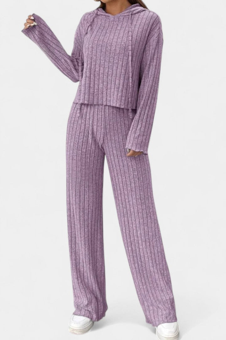 Federica Long Striped Hooded Knit Set