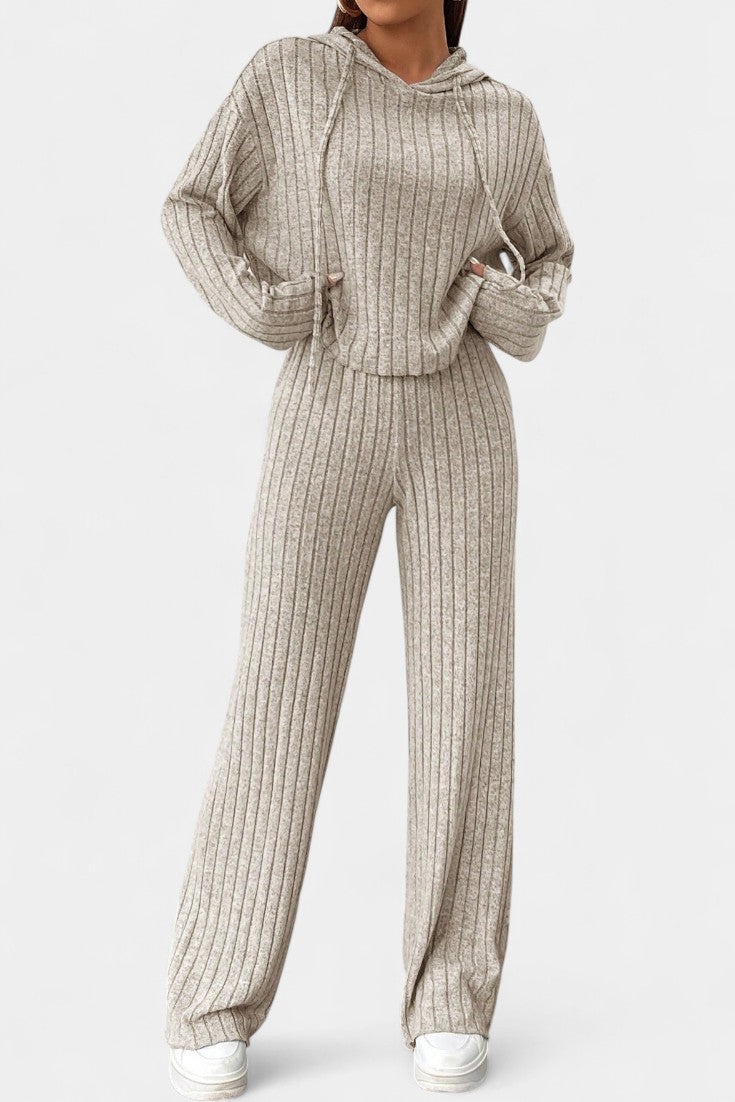 Federica Long Striped Hooded Knit Set