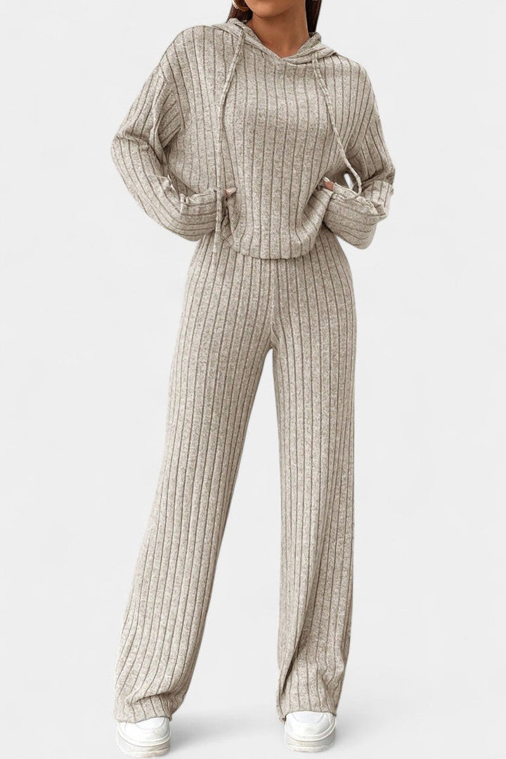 Federica Long Striped Hooded Knit Set