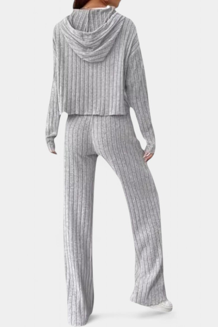 Federica Long Striped Hooded Knit Set