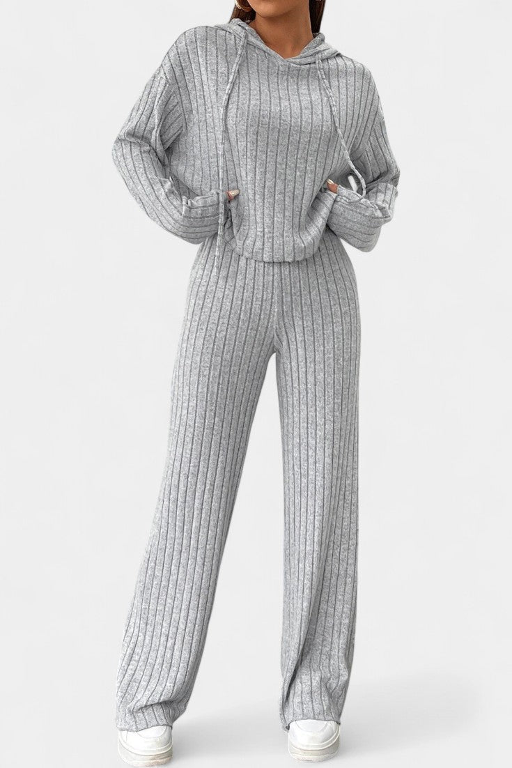 Federica Long Striped Hooded Knit Set