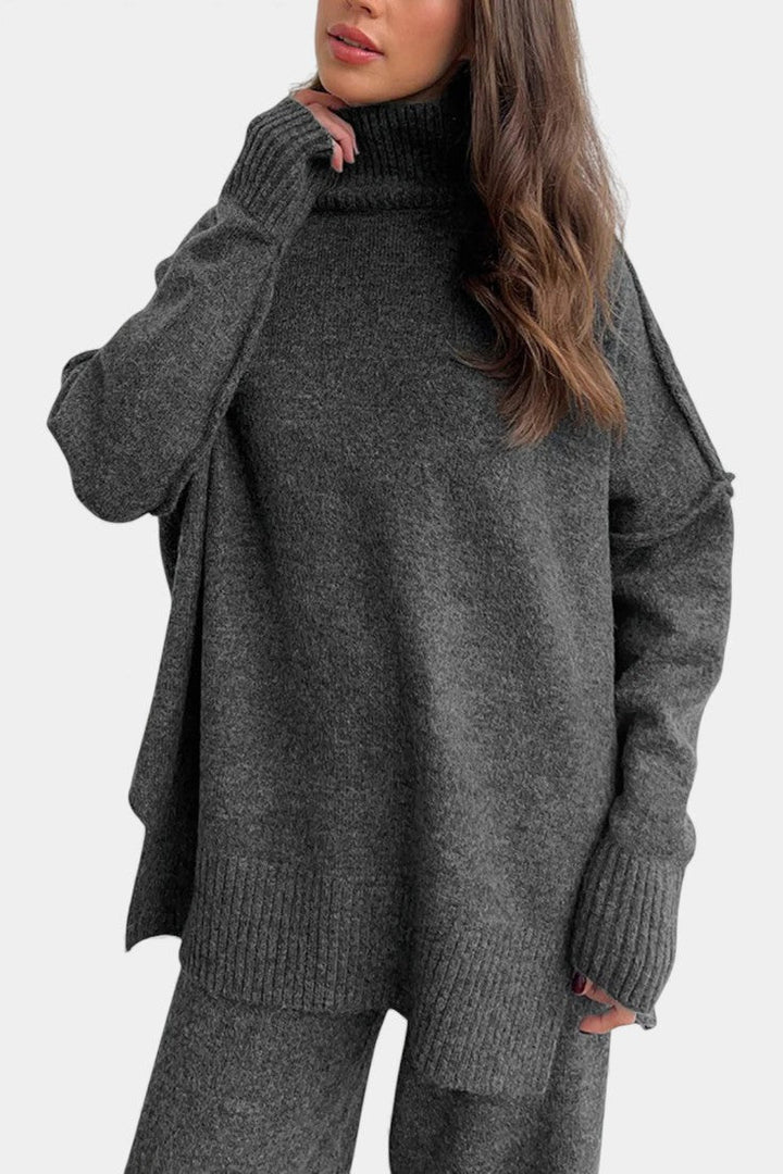 Xylia Turtleneck Knit & Wide-Leg Pants Set