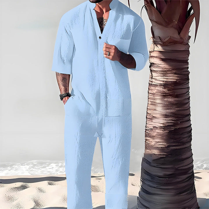 👕 Casual Elegance - Men's two-piece cotton set 💧👖