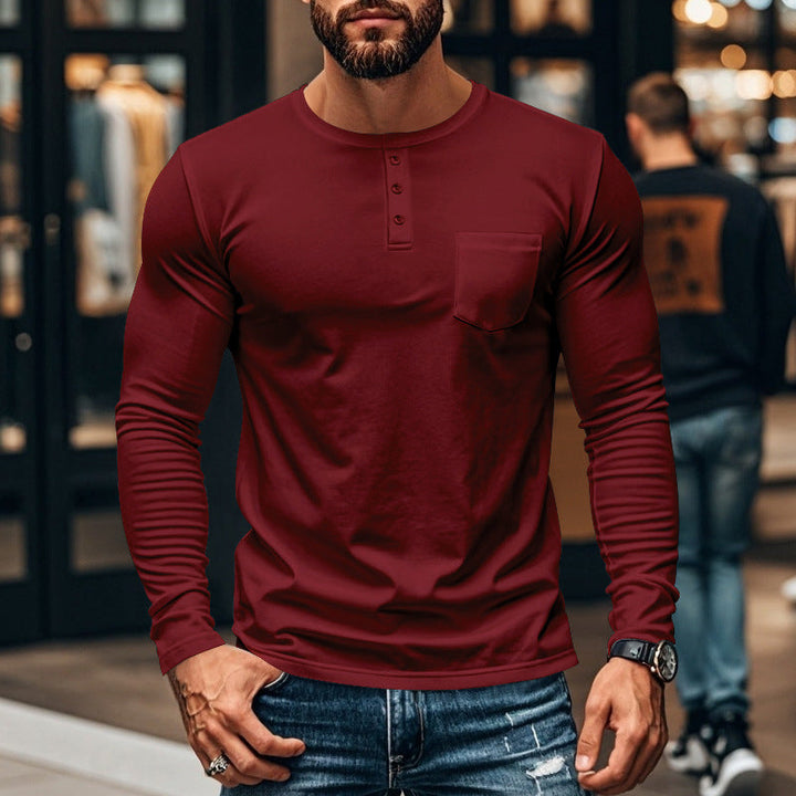 T-shirt Henley à manches longues coupe ajustée pour homme 🔥 Le roi du rapport qualité-prix !