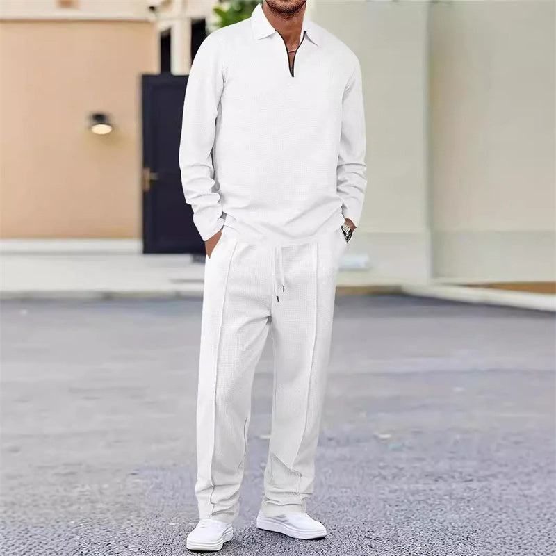 Men's Waffle Knit Sweatshirt & Straight Pants Set