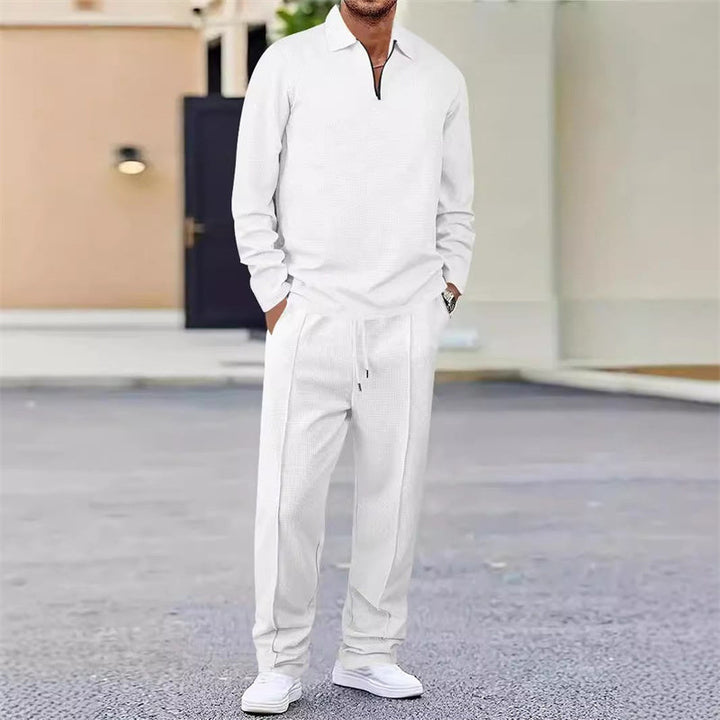 Men's Waffle Knit Sweatshirt & Straight Pants Set