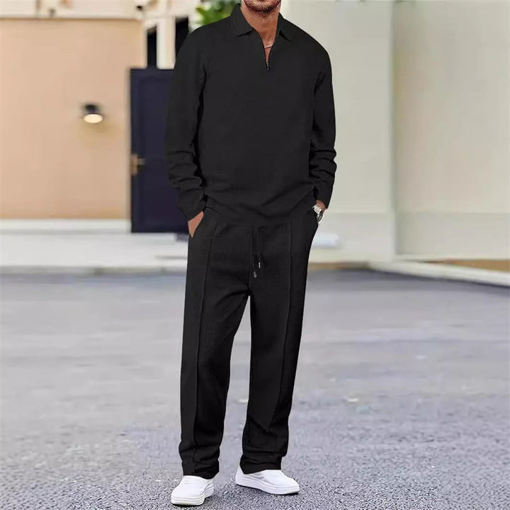 Men's Waffle Knit Sweatshirt & Straight Pants Set