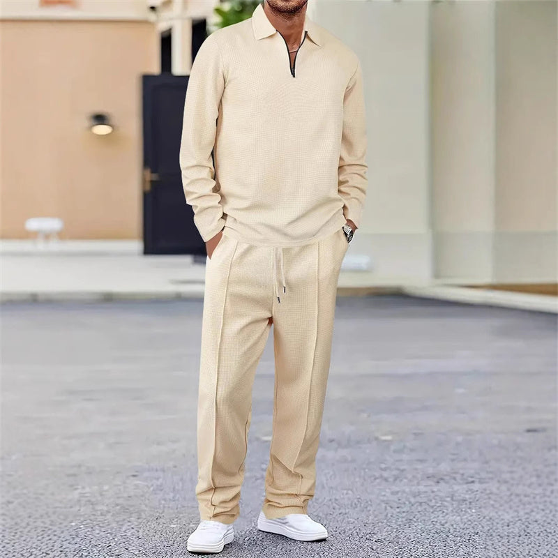 Men's Waffle Knit Sweatshirt & Straight Pants Set