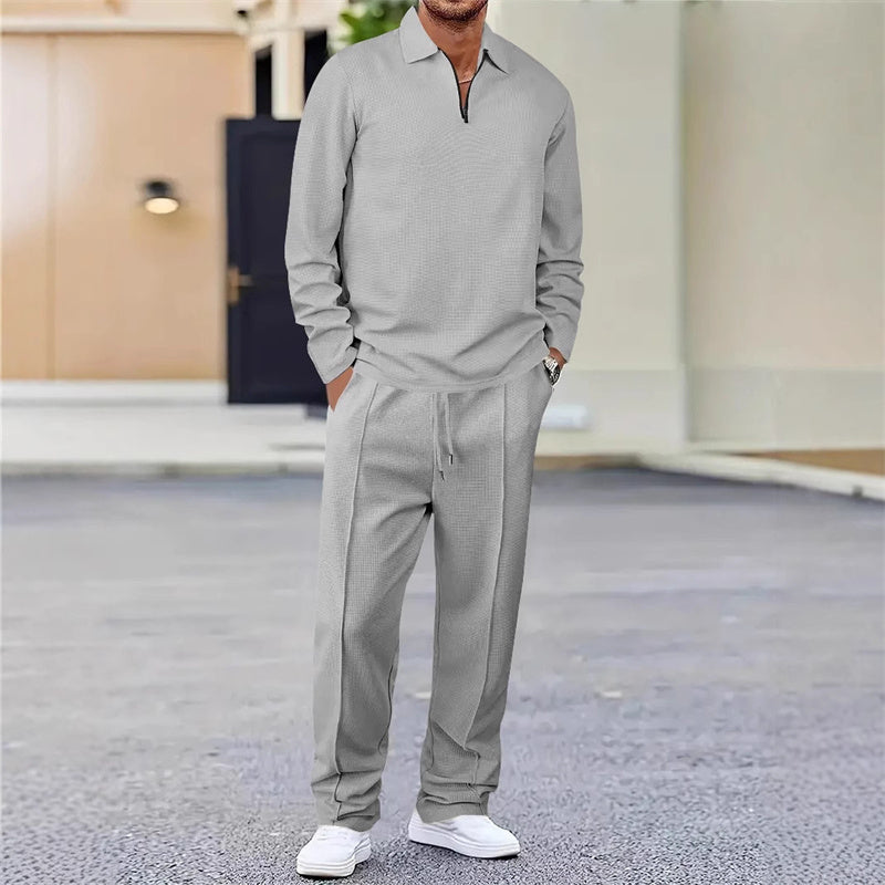 Men's Waffle Knit Sweatshirt & Straight Pants Set