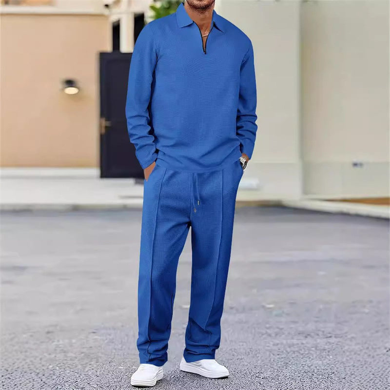 Men's Waffle Knit Sweatshirt & Straight Pants Set